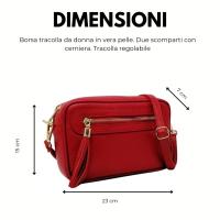 Bolso de HOMBRO mujer de cuero Genuino, bandoleras Mujer pequeñas, ajustable Y 2 bolsos con Cremallera, Italian artesania JOY Rojo - details 1