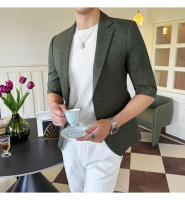 Traje De Verano Para Hombre 2025 De Alta Calidad Con Mangas De Siete Puntos Estilo Moderno Y Elegante Talla M-5XL Azul Rayado Transpirable Y Fresco - details 9