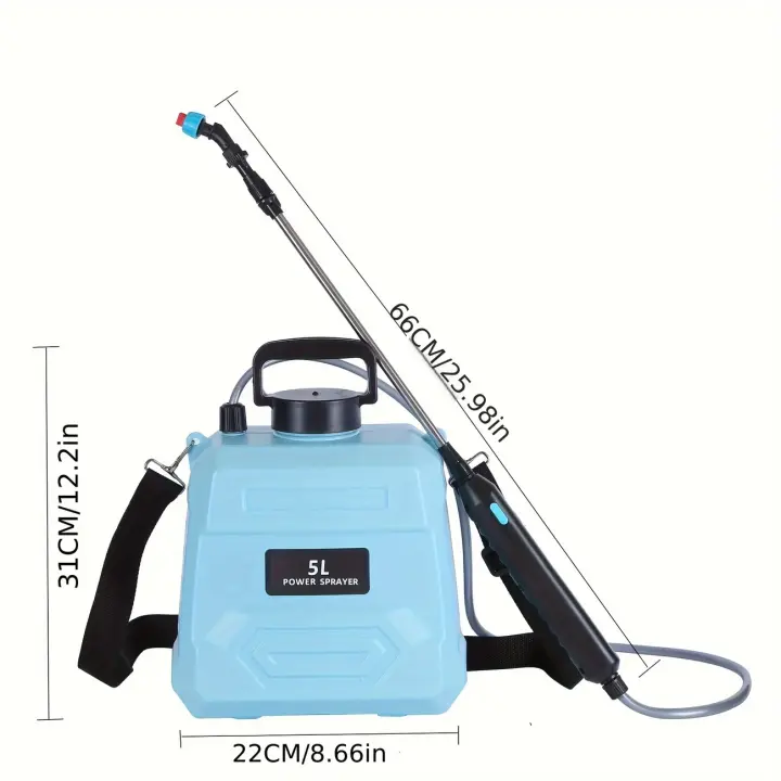 Pulverizador Eléctrico recargable USB de 5L con Boquilla ajustable para Jardín-Regadera Eléctrica portátil con latería de litio, 1800mAh, plástico Azul - 1