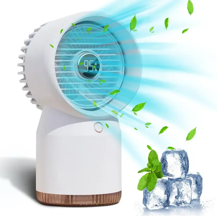 Pilipane Aire Acondicionado para Coche,Mini Ventilador de refrigeración USB Blanco portátil, humidificación por pulverización, miniventilador de Aire Acondicionado silencioso de Cuatro velocidades - 1