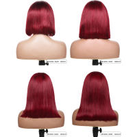 Pelucas Bob Cortas De Cabello Humano Color Rubí Oscuro 13x4 99J Peluca Frontal Completa Cortes Rectos Para Mujer Negra - details 8