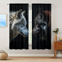 2pcs Cortina De Ventana Estampada En Estilo Lobo Blanco Y Negro Para Decoración Del Hogar Tratamiento De Ventana Para Dormitorio Oficina Y Cocina Material 100% Poliéster - details 6