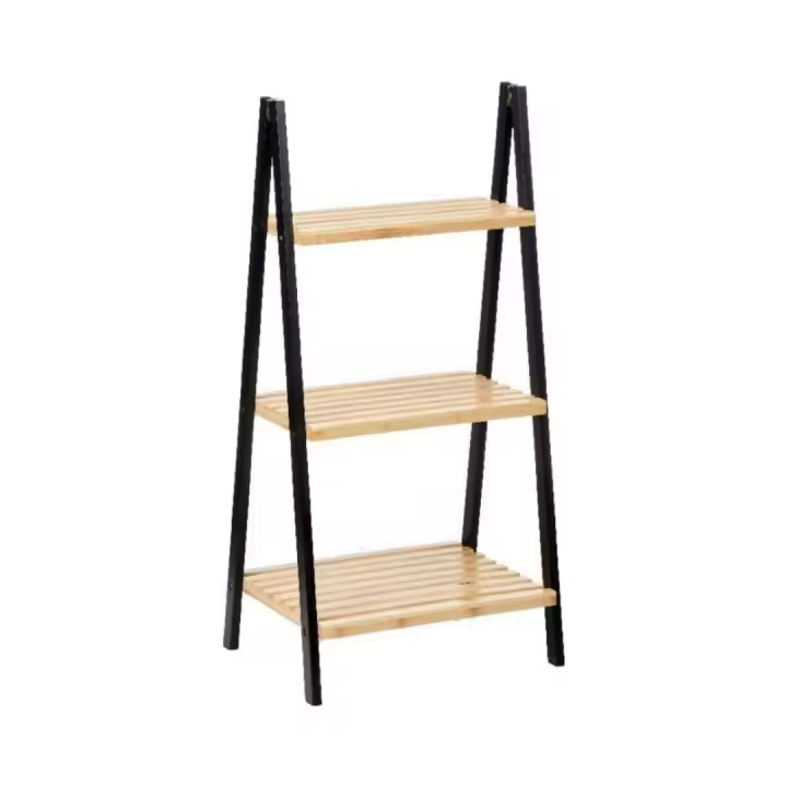 MIRAMAX-Berilo Estantería Escalera, Negro Natural Bambú Madera, 3 Estantes 40x30x81.5cm, 4 Estantes 40 X 30 X 109 Cm - 1