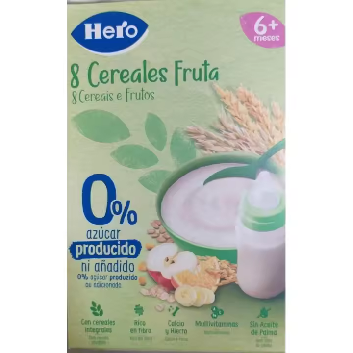 Hero Baby Papilla de 8 Cereales y Fruta 340 Gr + 6 Meses | Alimento para Bebés - 1
