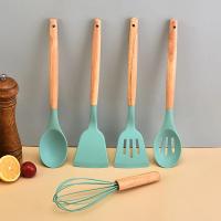 Utensilios de cocina de silicona con Mango de Madera, juego de ollas antiadherentes, Cubo de almacenamiento, 12 piezas - details 1
