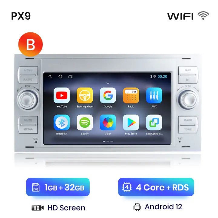 AWESAFE inalámbrico CarPlay Android Auto Radio para Ford Focus Mondeo C-Max S-Max Fiesta Transit Kuga Galaxy Fusion coche reproductor multimedia GPS 2 din autoradio volante controles RDS Bluetooth - 1