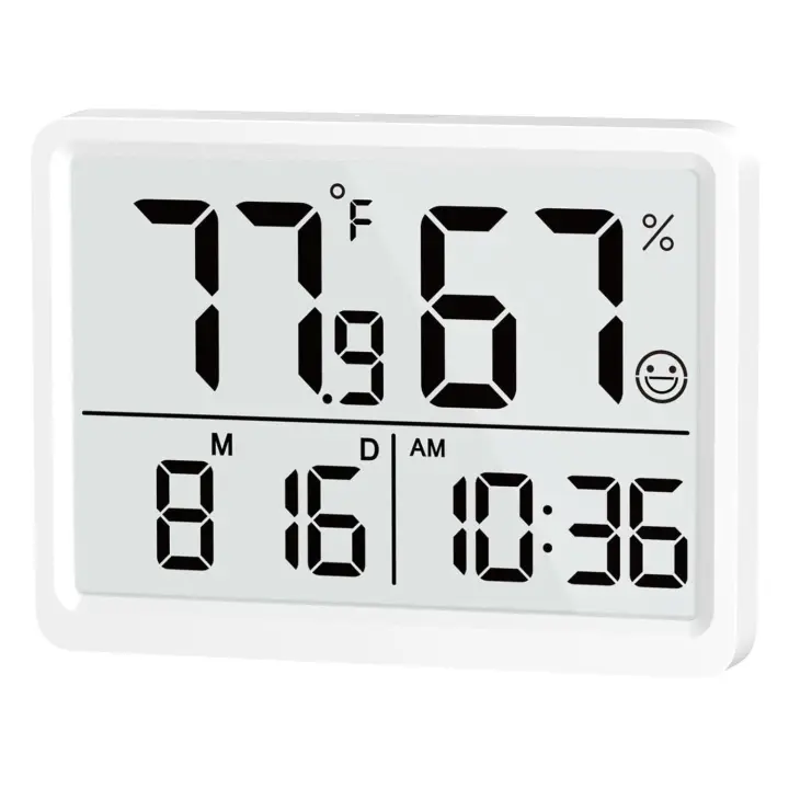 Termómetro de Habitación para interiores - Higrómetro Monitor de temp y humedad con sensor de Alta precisión Pantalla LCD Reloj de fechado grande para Cocina Habitación de Bebe Oficina (Blanco) - 1