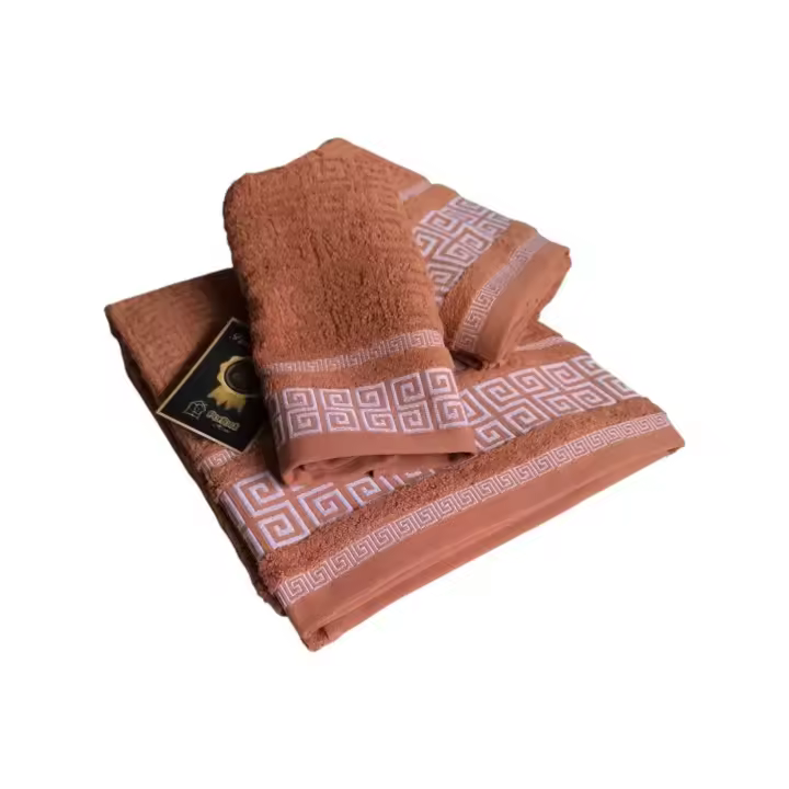 Juego de Toallas de Algodón Portugués 100% - Alta Absorción 600g/m2 - Set de 3 Piezas - Grego Teja - 1