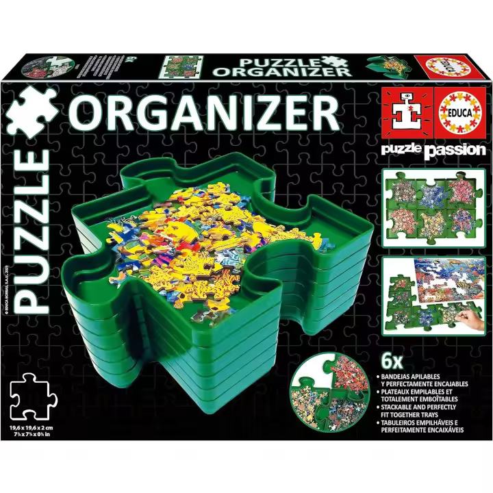Educa - Organizador  Clasificador de Piezas Puzzle  Accesorio para Puzzles  Seis bandejas Apilables para organizar Las Piezas (19577) - 1