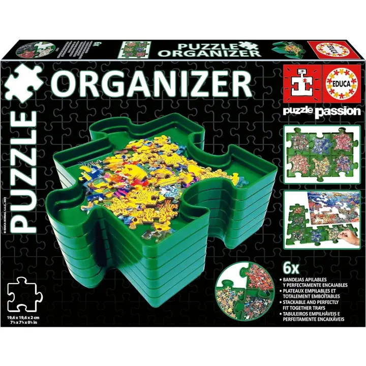 Educa - Organizador  Clasificador de Piezas Puzzle  Accesorio para Puzzles  Seis bandejas Apilables para organizar Las Piezas (19577) - 1