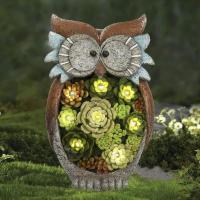 Estatua de jardín con búho, estatua de resina con luces LED solares para decoración artística de patio, adornos de césped, decoraciones de otoño para interiores y exteriores - details 0
