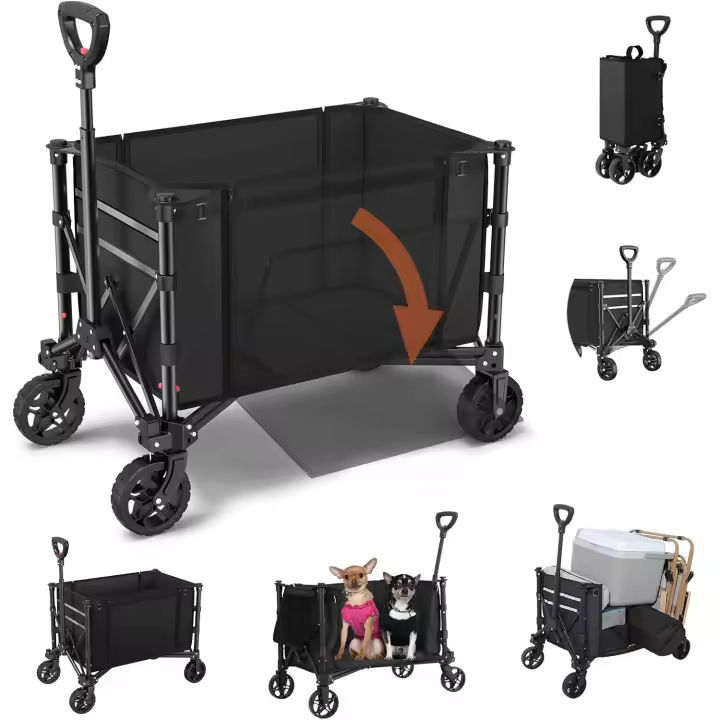 Vagón Plegable 3 en 1 Convertible en Banco, 220 Libras Carro Plegable con Ruedas, Carro de Playa para Jardín, Camping, Compras, 120L Carro de Compra para Comestibles Carro Transporte para Playa, Jardín, Camping, Deporte, Carretillas - 1