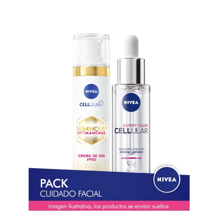 NIVEA ANTIMANCHAS Y ANTIEDAD Pack ahorro Luminous - Contiene crema de día con protección solar y serum rellenador con ácido hialurónico - 1