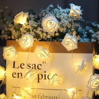 1Pack 10/20 Led Luz De Flores Blancas En Forma De Rosas Operadas Por Batería Para Decoración De Fiestas De Cumpleaños Boda Casero En Día De San Valentín - details 0