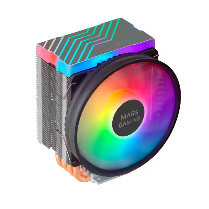Mars Gaming MCPU44, Disipador CPU Dual ARGB, 4 Heatpipes 160W TDP, Ultra-silencioso PWM 110mm, Multisocket Universal con Soporte 1700, Disipador Gaming Negro - 1