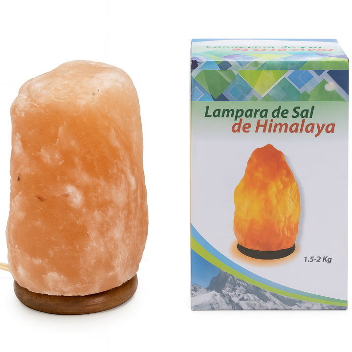 VADEINCIENSO - Lámpara de Sal del Himalaya Natural con Base de Madera - Cable y Bombilla Homologados - Relajación y Bienestar
