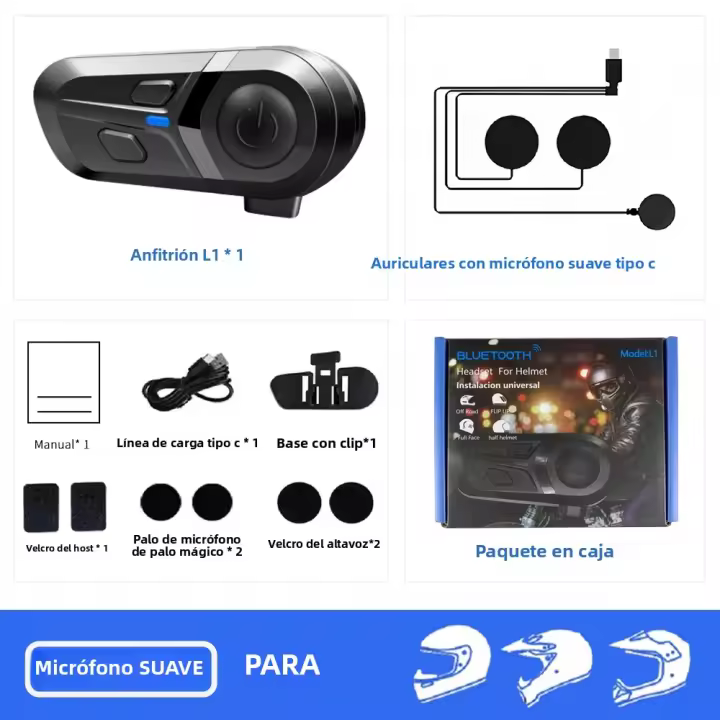 Auriculares Inalámbricos Para Casco De Motocicleta Con Función De Llamada Hands-Free Impermeables Reproductor De Música Moto Helmet - 1