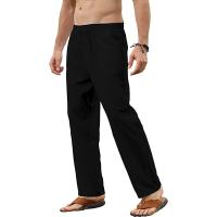 Men's Cotton Linen Pants Casual Loose Pants Male Breathable Solid Color Drawstring Jogger Yoga Baggy Trousers - details 1