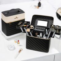 Caja De Maquillaje Para Viajes De Gran Capacidad En PU Cuero Portátil Organizador Multicapa De Cosméticos Para Mujeres Caja De Almacenamiento De Toallitas Europeas - details 5