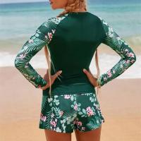 Traje De Baño De Dos Piezas Para Mujer 2024 Con Estampado De Surf Y Flores Long Sleeve Racerback Vest Y Cross Back Spandex Nylon - details 7
