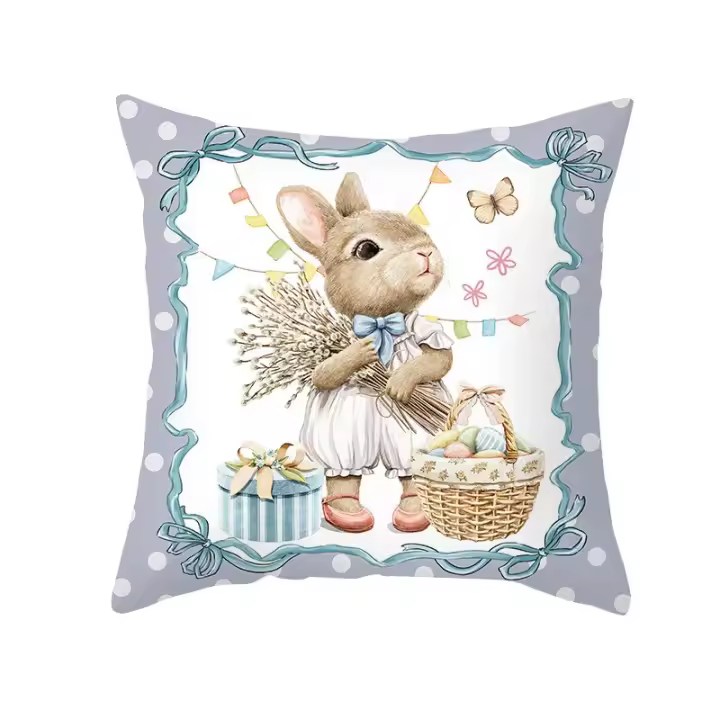 Funda De Cojín De Pascua Nueva 2024 Con Estampado De Conejo Para Sofa Decoración De Hogar Y Dormitorio Funda De Cojín De Cintura Quadrada De Poliéster 40/45/50/60cm - 1