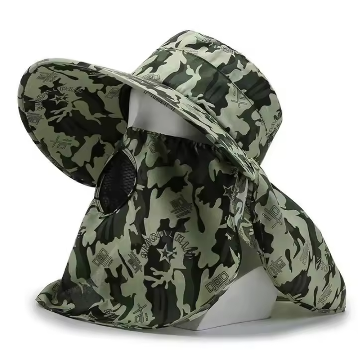 Gorro De Pesca Al Aire Libre Para Hombre Con Pico Ancho Protección Solar UV Sombrero De Playa Malla Transpirable Camuflaje - 1