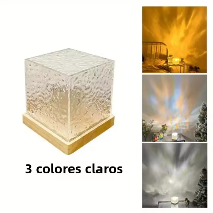 Lámpara Nocturna USB De Cristal Cubo Decorativo De Agua Viva Rotatoria Creativa Para Mesa Luz De Ambiente Rectangular - 1