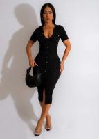Vestido De Crochet Para Mujer De Corte Bodycon Con Manga Regular Y Cuello En V Vestido Fino Y Ajustado De Pierna Para Calle Moda Hipster - details 12
