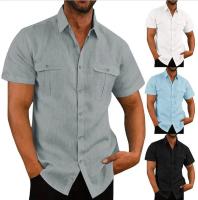 Camisa De Algodón Y Lino Para Hombre Estilo Casual Playa Sin Capucha Cuello En V Manga Corta Talla Grande M-5XL Colores Sólidos - details 1