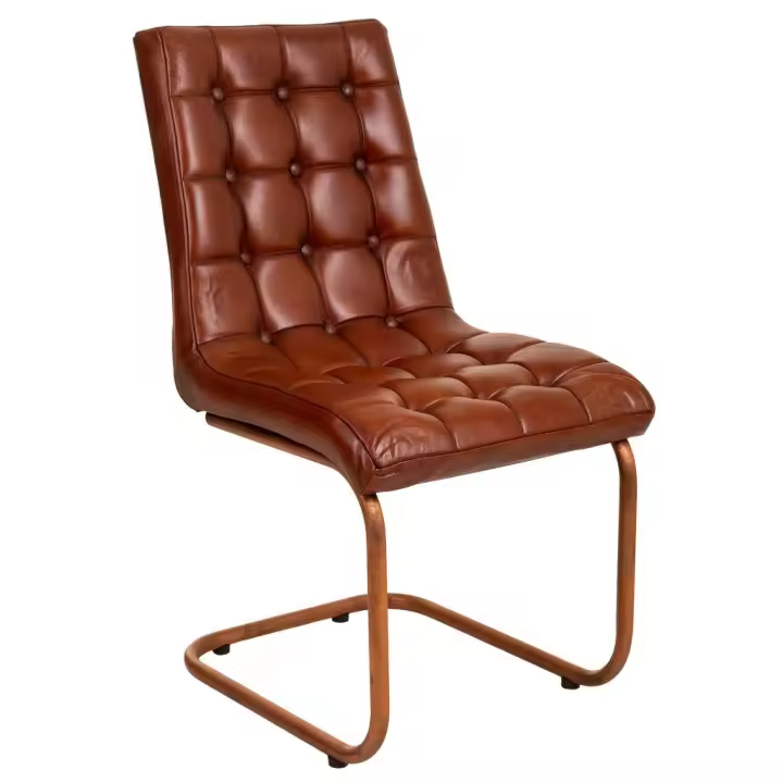 WANDERLUST DECO Silla de metal y piel marrón 46x46x93h cm de estilo Industrial - 1