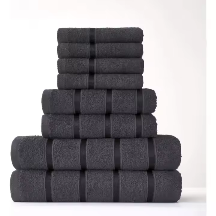 Juego de 8 Toallas para baño, Ultra Suaves, abrsorbentes, 100% Algodón Egipcio, 4 Caras, 2 Toallas de Mano, 2 Toallas de baño, Gris Oscuro - 1