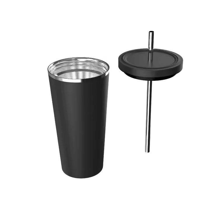 Mikomika Vaso Termo Con Pajita para Café y Te para Llevar en Mano o en Coche - Taza Térmica de Acero Inoxidable con Pajita termo (XG500 BOTELLA 999) - 1