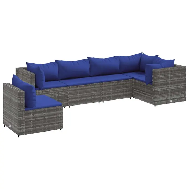 vidaXL Set de muebles de jardín 6 pzas y cojines ratán sintético gris - 1