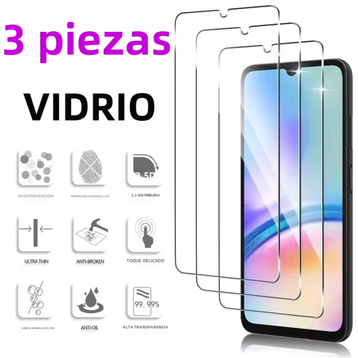 Protector De Pantalla De Vidrio Templado Para Samsung Galaxy A05 A15 A25 A35 A55 A04 A14 A24 A34 A54 F04 F14 F34 F54 Pack De 3 Piezas HD Transparente Anti-Choque Anti-Huellas - 1
