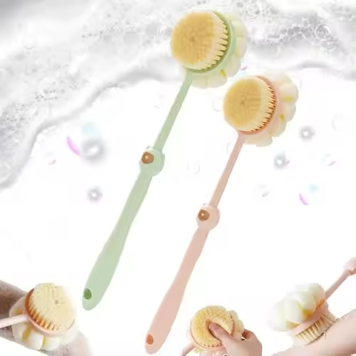Cepillo para el cuerpo de la ducha de dos caras, 2 en 1, cepillo para el cuerpo de la ducha con mango largo y esponja de malla suave para mujeres, cepillo exfoliante para la piel, cepillo de masaje para la ducha y el baño (2PCS-A) - 1