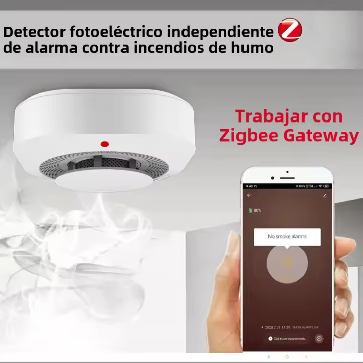 Detector De Fuma Inteligente Zigbee Tuya Alarma De Incendio Sistema De Seguridad Doméstica Compatible Con Hub De Trabajo De Los Bomberos - 1