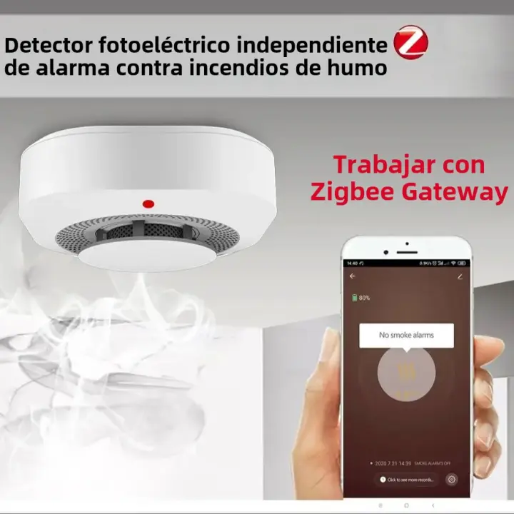 Detector De Fuma Inteligente Zigbee Tuya Alarma De Incendio Sistema De Seguridad Doméstica Compatible Con Hub De Trabajo De Los Bomberos - 1