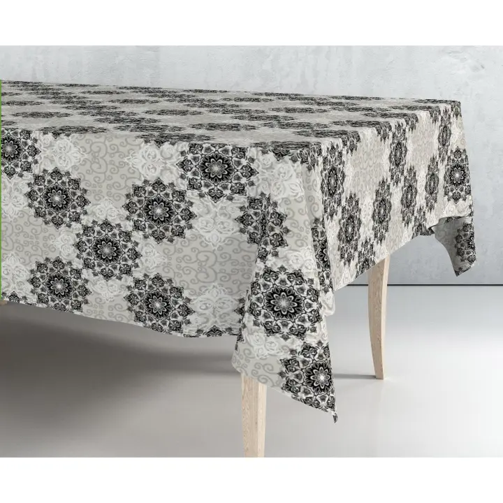 Mantel de hule estampado por metros - Mandalas estrellas gris 43309-2    mantel por metros; manteles; mantel barato; mantel jardín - 1