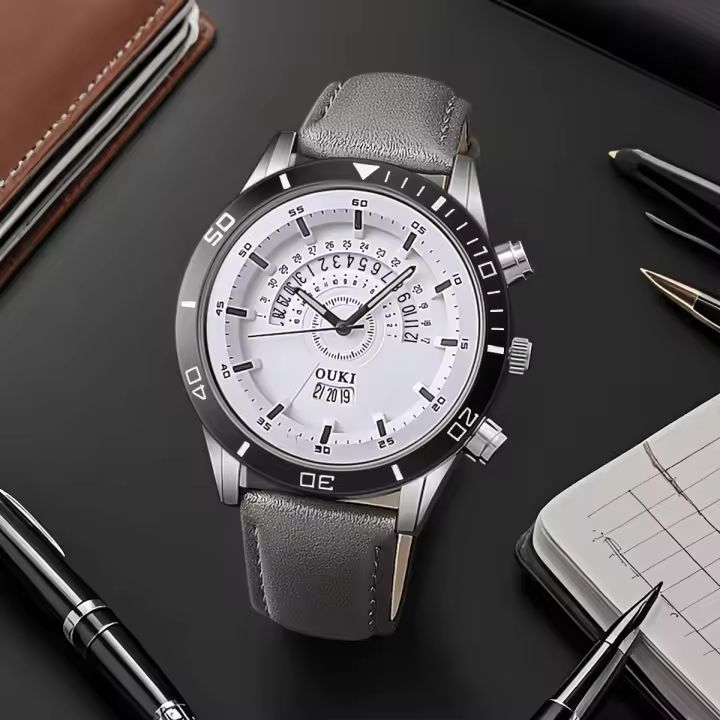 Reloj De Cuarzo Para Hombre De Cuero PU De Alta Calidad Moda Casual Negocios Sencillo Lujo Regalo Popular Reloj De Pulsera - 1