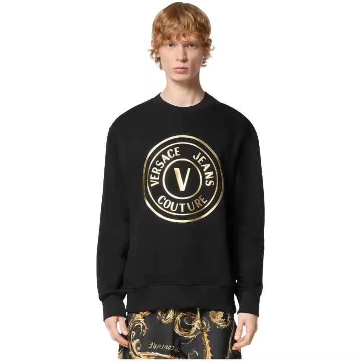 Sudadera VERSACE JEANS COUTURE con Maxi Logo V-Emblem Dorado Color Negro - 1