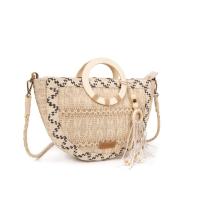 Bolso artesanal de rafia natural para mujer, bolso boho chic hecho a mano con asa redonda de madera y asa larga de rafia, forro de lino y detalles en macramé, ideal para verano, ciudad o escapadas | MAC&NOA - details 1