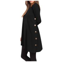 Vestido De Mujer Casual Otoño Elegante Con Botones Color Sólido Largo Manga Vestido De Fiesta Polyester Cuello O Antiguo - details 1
