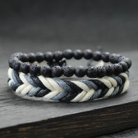 Set De 2 Pulseras Para Hombre Hechas a Mano Con Madera Volcánica Y Piedra Ojo De Tigre Pulsera De Cuerda Macramé Pulsera De Charms Moda Étnica - details 2