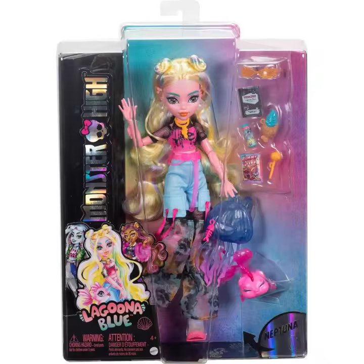 Monster High Lagoona Blue, Muñeca monstruita Marina con Camiseta de Malla y Pantalones Cargo de los años 2000, Incluye Mascota pez Neptuna, Juguete Regalo para niños y niñas +4 años (HXH75) - 1