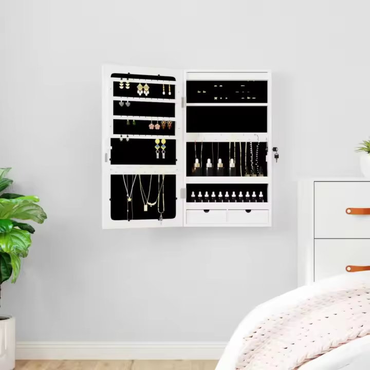 vidaXL Espejo con joyero y luces LED para pared blanco - 1