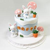 Toppers De Pastel Conejo Rosa Casa De Hongos Decoración De Cumpleaños Con Zanahoria Para Fiestas Suministros De Decoración De Alimentos De Dibujos Animados PVC - details 0