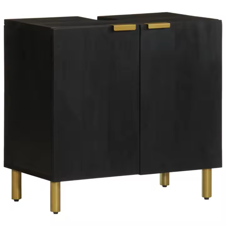 vidaXL Armario de lavabo de baño madera ingeniería negro 62x33x58 cm - 1