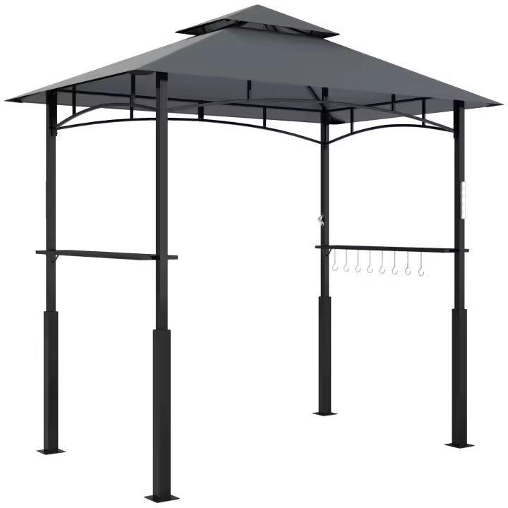 Cenador para Barbacoa con LED 243x148x248 cm Cenador de Jardín ignífugo e impermeable con Techo Doble, laterales, Cenador de Jardín con Protección UV, Carp metálica para Baracoas de Fiesta Gris - 1