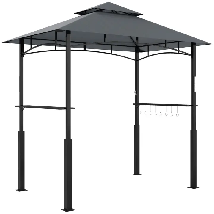 Cenador para Barbacoa con LED 243x148x248 cm Cenador de Jardín ignífugo e impermeable con Techo Doble, laterales, Cenador de Jardín con Protección UV, Carp metálica para Baracoas de Fiesta Gris - 1