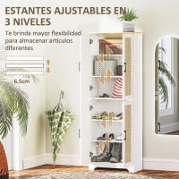HOMCOM Alacena de Cocina Aparador de Cocina Mueble Auxiliar de Cocina con Estantes Ajustables Puertas de Ratán y Sistema Anti-vuelco 60x30x170 cm Blanco - details 4